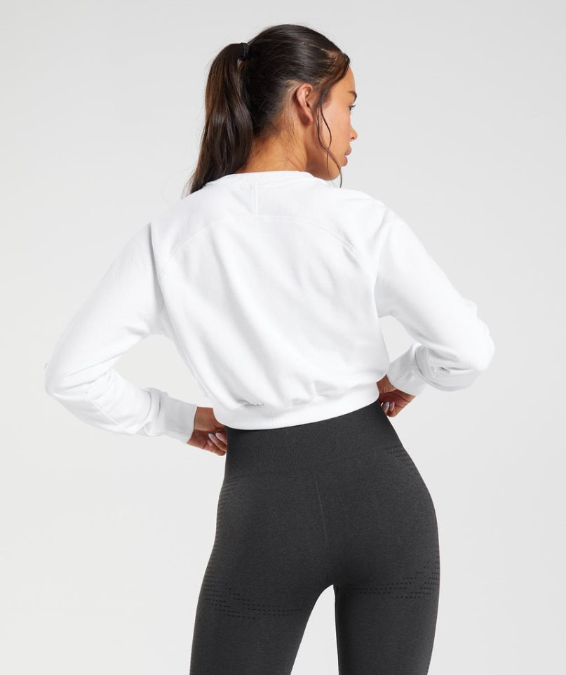 Women's Gymshark Training Cropped Sweatshirts White | CA A7DN35